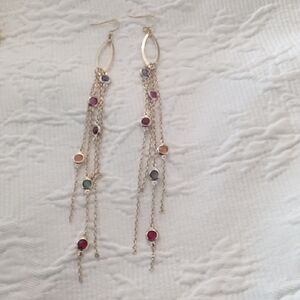 Gold-Tone Multi Gemstone Dangle Station Chain Earrings - Women Jewelry